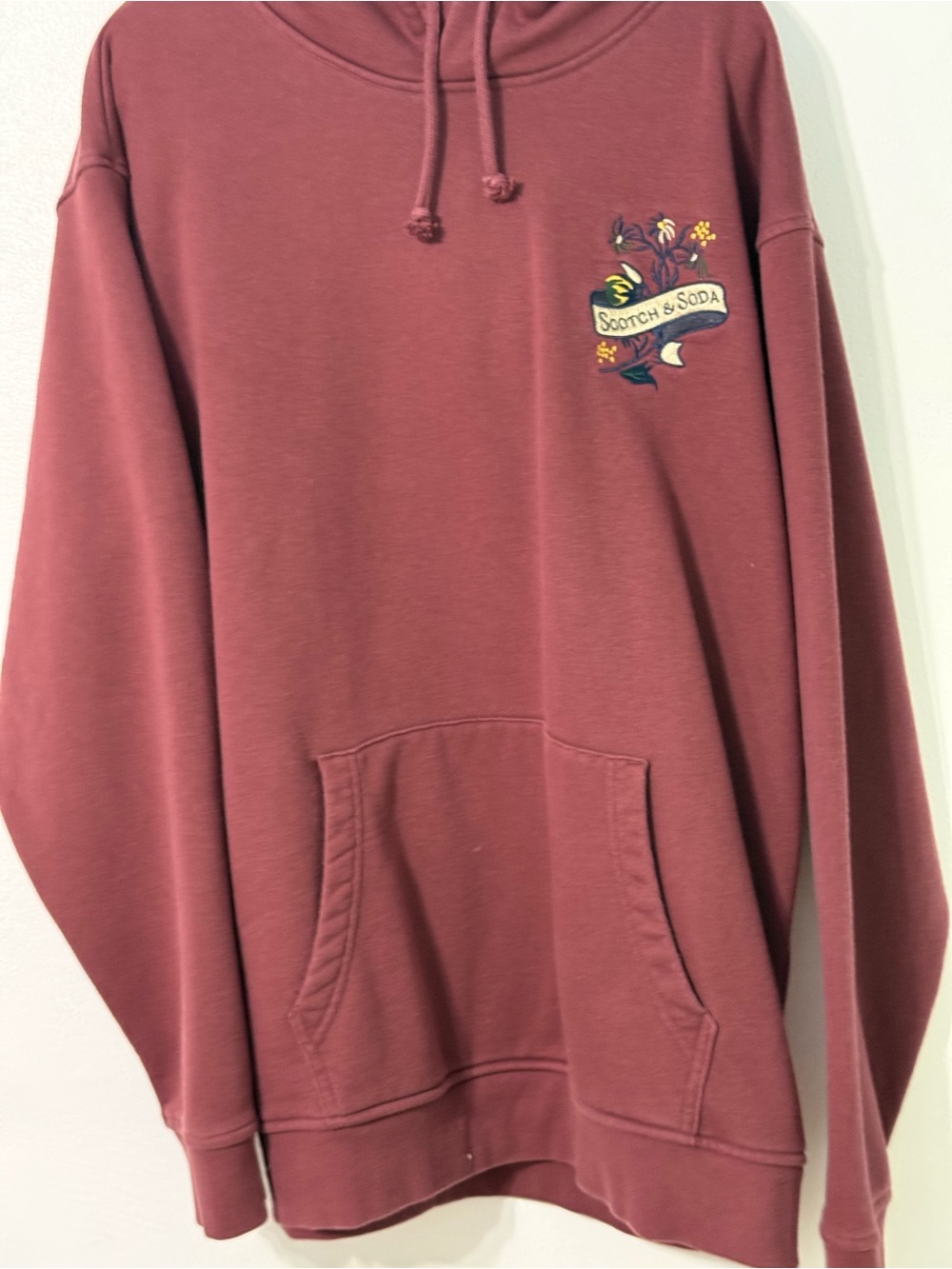 Scotch & Soda Dusty Maroon Pullover Hoodie with Ebmroidery and Logo XL
